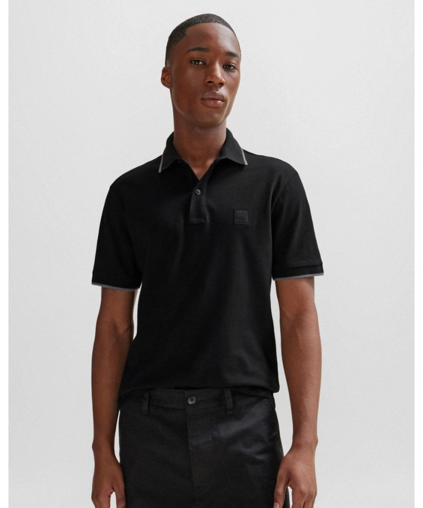 Hugo Boss Passertip Mens Short Sleeve Polo Shirt With Tipped Collar - Black - Size Large